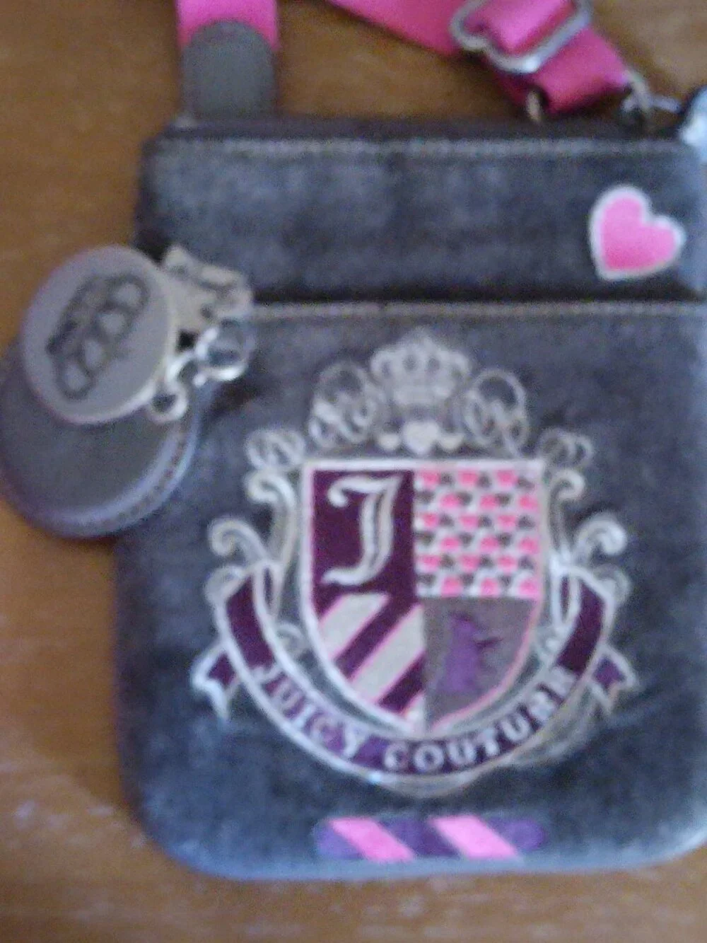 Juicy Couture Y2K small gray velour crossbody top zip pouch bag